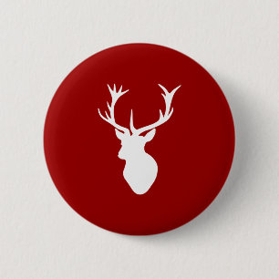 Red and White Christmas Deer Stag Head 6 Cm Round Badge