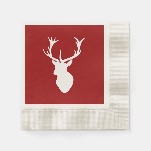 Red and White Christmas Deer Stag Head Napkin (Front)
