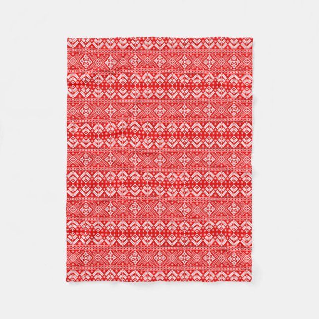 Red and White Christmas Fair Isle Pattern Fleece Blanket (Front)