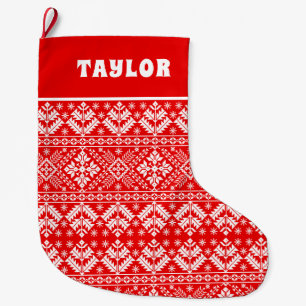 Red and White Christmas Fair Isle Pattern Large Christmas Stocking