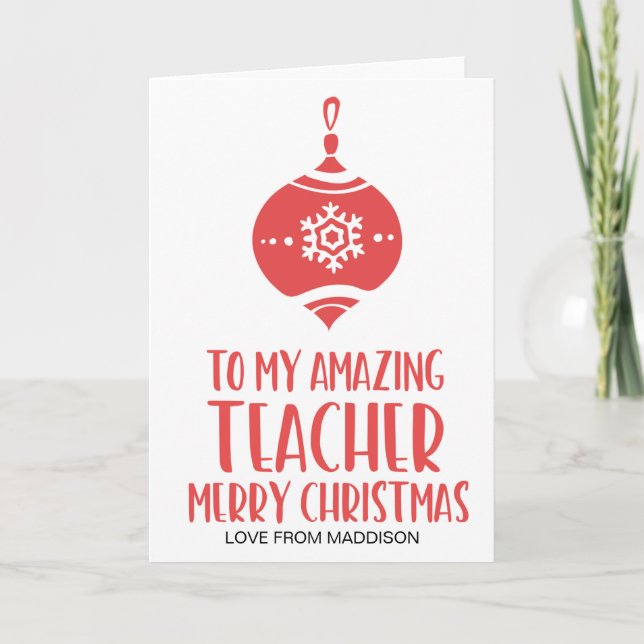 Red and White Christmas Gift for School Teacher Holiday Card (Front)