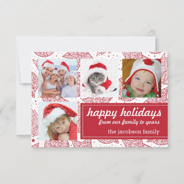 Red and White Christmas Holiday Photo Cards (Front)