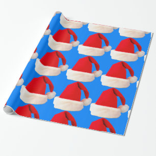 Red and White Christmas Holiday Santa Hat Wrapping Paper