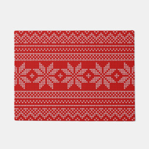 Red and White Christmas knitting pattern Doormat