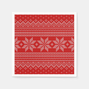 Red and White Christmas knitting pattern Napkin