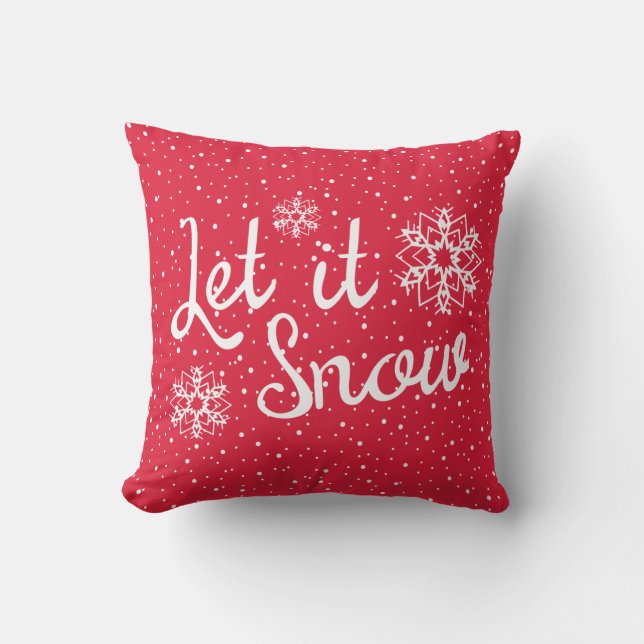 Red and White Christmas Let it Snow Holiday Quote Cushion (Front)
