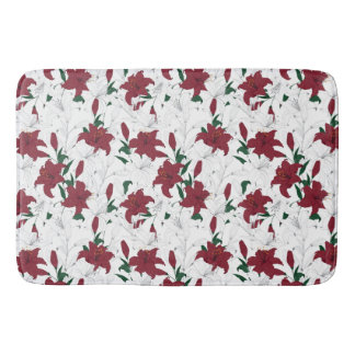 Red and White Christmas Lilies Bath Mat