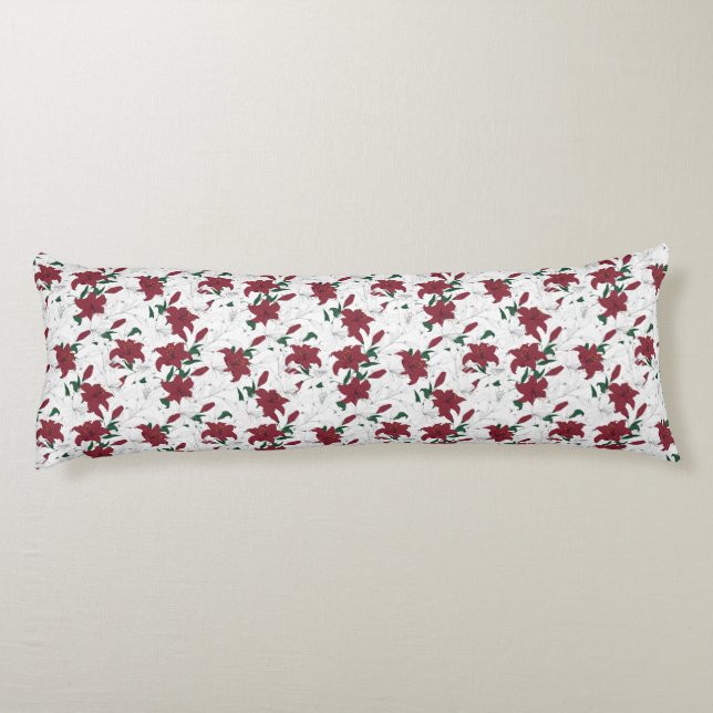Red and White Christmas Lilies Body Cushion (Back)