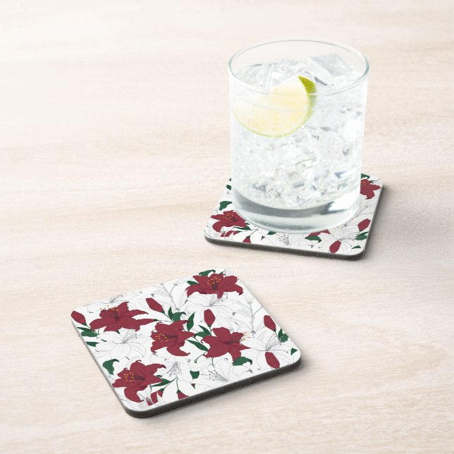Red and White Christmas Lilies Coaster (Right Side)