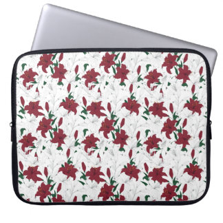 Red and White Christmas Lilies Laptop Sleeve