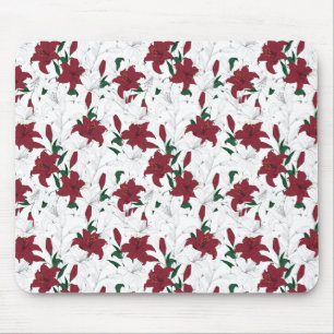 Red and White Christmas Lilies Mouse Pad