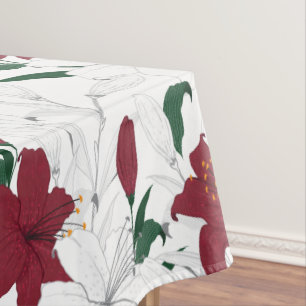 Red and White Christmas Lilies Tablecloth