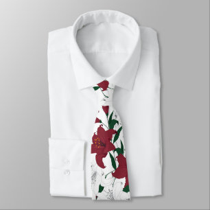 Red and White Christmas Lilies Tie