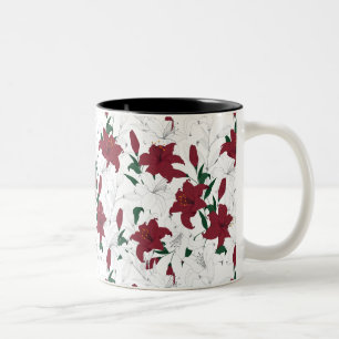 Red and White Christmas Lilies Two-Tone Coffee Mug