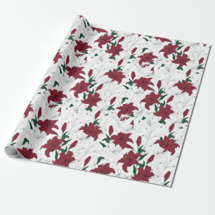 Red and White Christmas Lilies Wrapping Paper