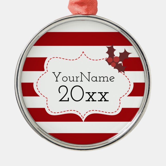 Red and White Christmas Magic Customisable Metal Ornament (Front)