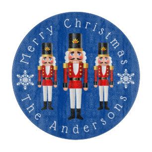 Red and White Christmas Nutcrackers Personalise Cutting Board