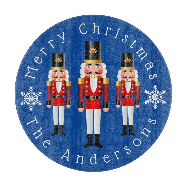 Red and White Christmas Nutcrackers Personalise Cutting Board (Front)