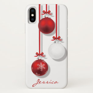 Red and White Christmas Ornaments Red Bow Holiday iPhone X Case