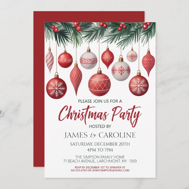 Red and White Christmas Party Invitation (Front/Back)
