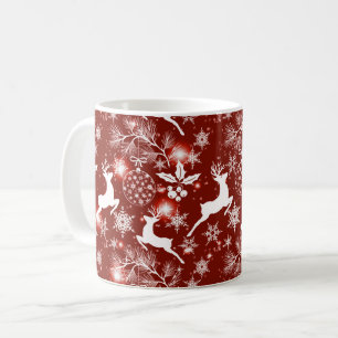 Red and white Christmas pattern with reindeer Coffee Mug