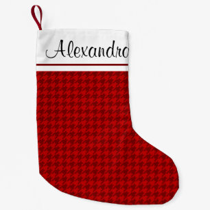 Red and White Christmas Rustic Pattern Monogram Small Christmas Stocking