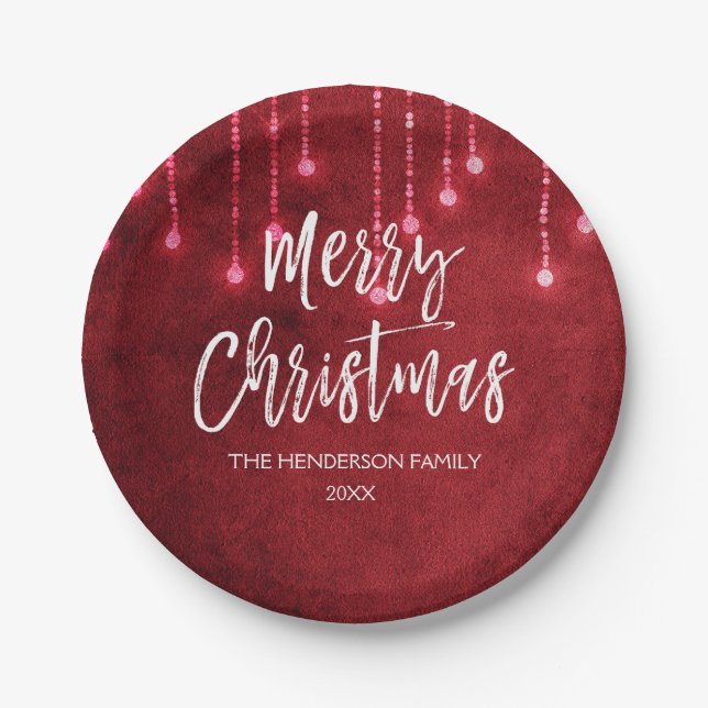 Red and White Christmas Script Holiday Paper Plate (Front)