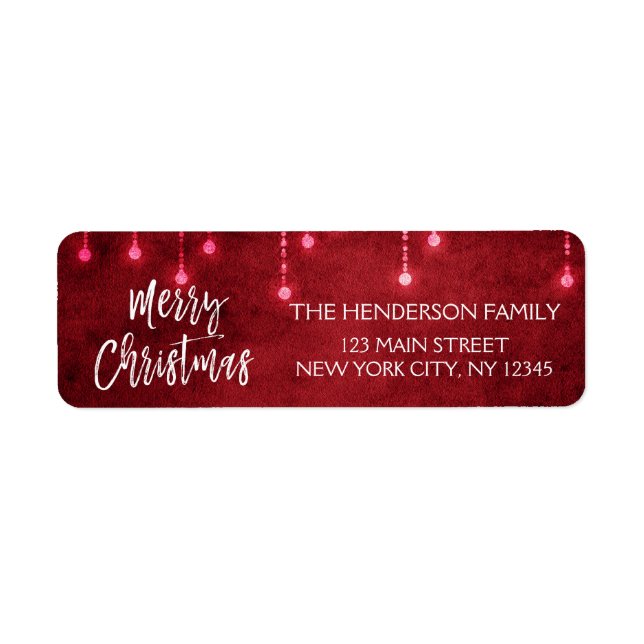 Red and White Christmas Script Holiday Return Address Label (Front)