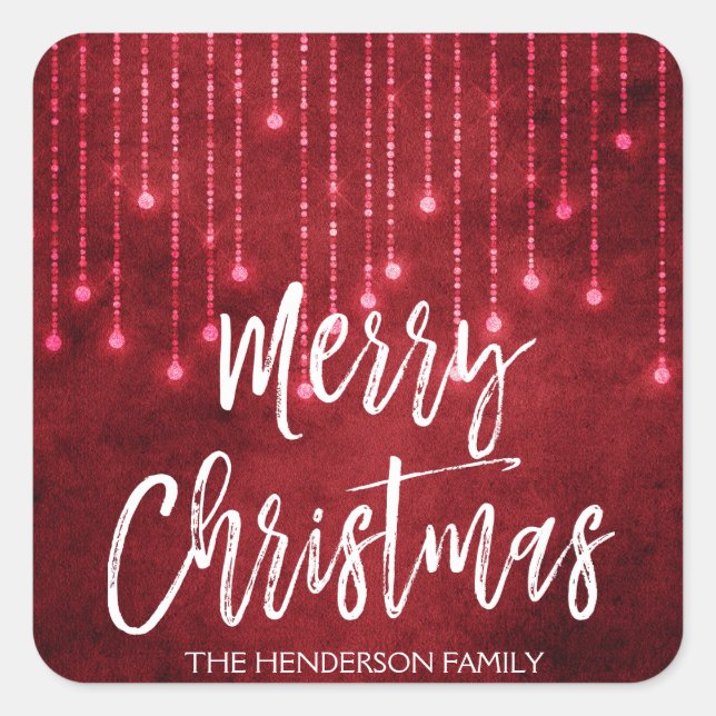 Red and White Christmas Script Holiday Square Sticker (Front)