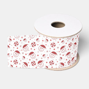 Red and White Christmas Smile Face Grosgrain Ribbon