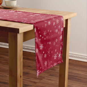 Red and White Christmas Snowflake Pattern Short Table Runner