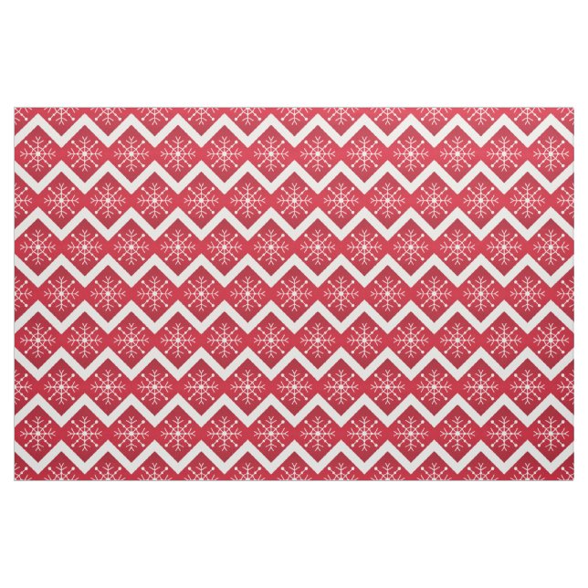 Red and White Christmas Snowflakes Chevron Pattern Fabric (Fat Quarter)