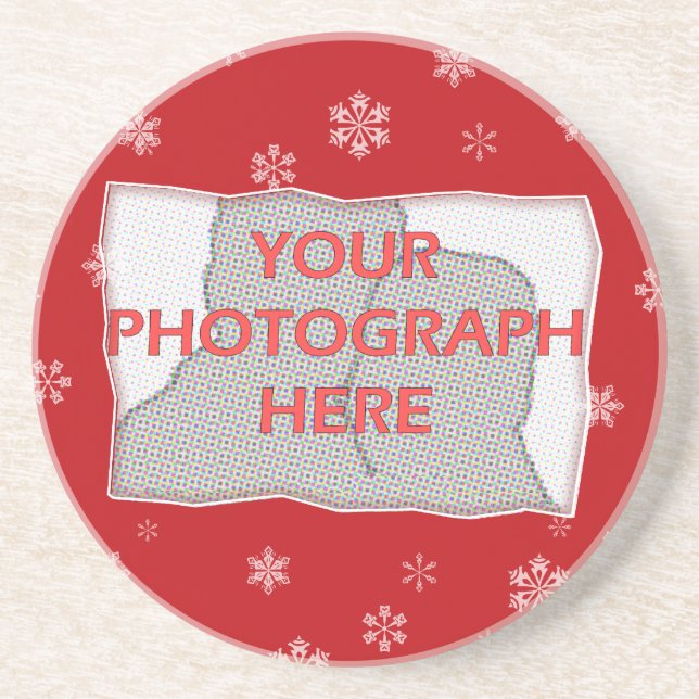 Red and white Christmas Snowflakes pattern Coaster (Front)