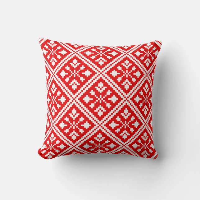 Red and White Christmas Snowflakes Pattern Cushion (Front)