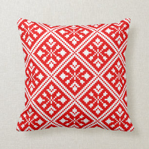 Red and White Christmas Snowflakes Pattern Cushion