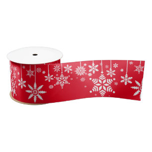 Red and White Christmas Snowflakes Satin Ribbon