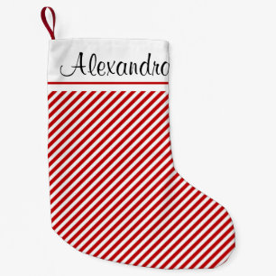 Red and White Christmas Stripe Pattern Monogram Small Christmas Stocking