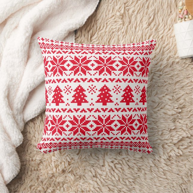Red and White Christmas Sweater Pattern Cushion (Blanket)