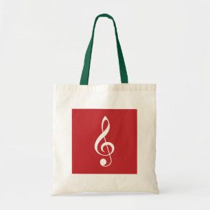 Red and White Christmas Treble Clef Gift Tote Bag