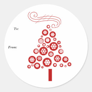 Red and White Christmas Tree Classic Round Sticker