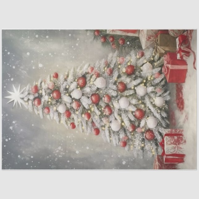 Red and White Christmas Tree  Tissue Paper (Front)