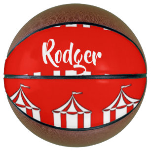 Red and white circus tents basketball