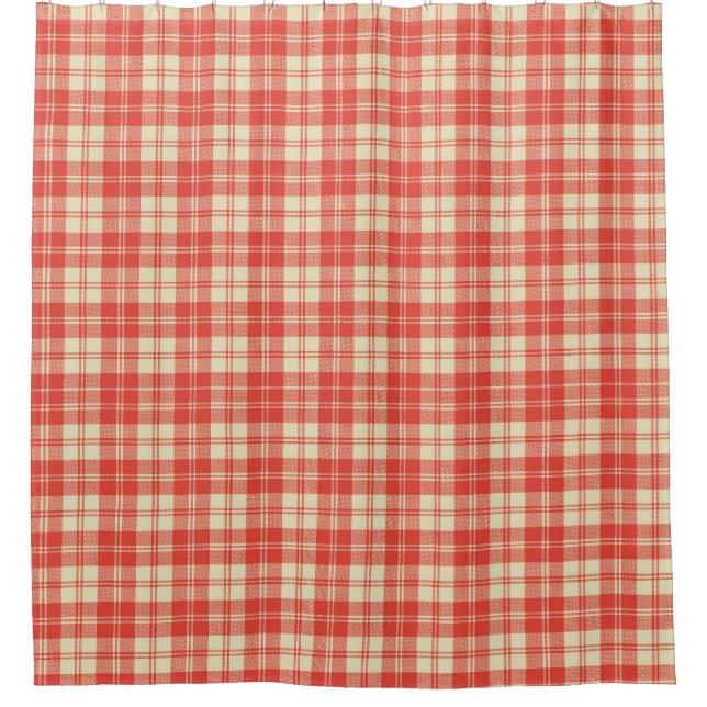 Red and White Clan Plaid Tartan Shower Curtain (Front)