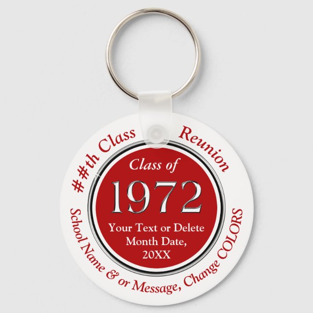 Red and White, Class of 1972 Class Reunion Favors Key Ring (Front)