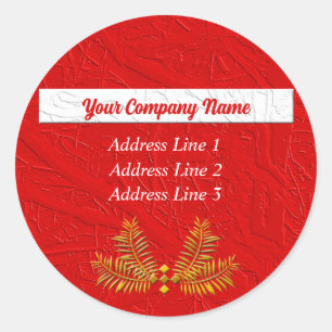 Red and White Classic Business Address Round Sticker
