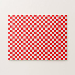 Red And White Classic Chequerboard by STaylor Jigsaw Puzzle
