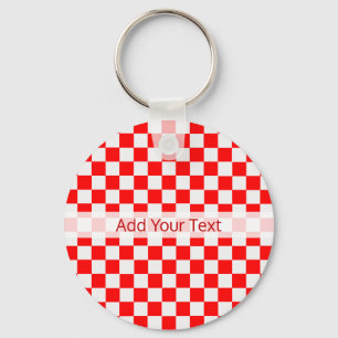 Red And White Classic Chequerboard by STaylor Key Ring