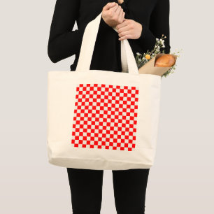 Red and White Classic Chequerboard by STaylor  Large Tote Bag