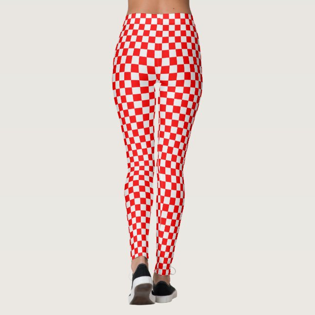 Red And White Classic Chequerboard by STaylor Leggings (Back)
