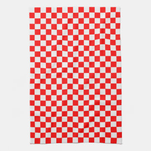 Red And White Classic Chequerboard by STaylor Tea Towel